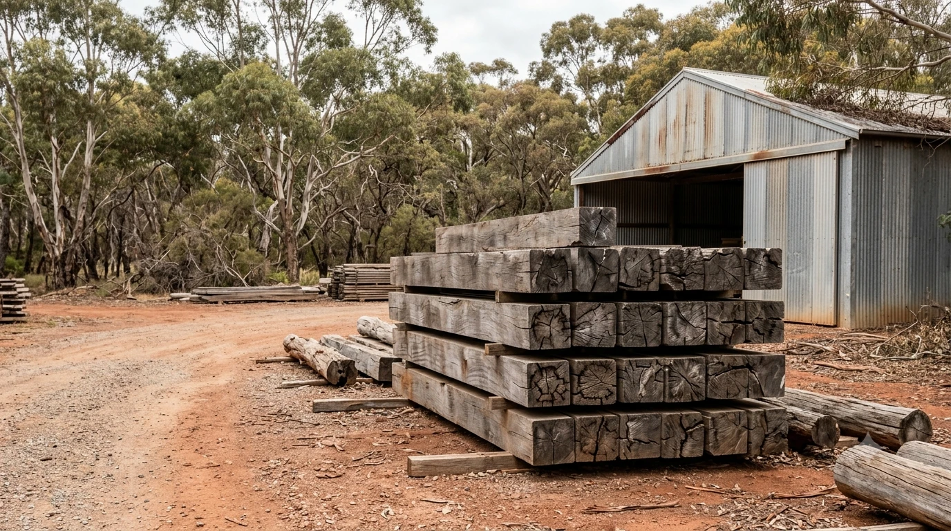 Stacked mining timbers ready for delivery from Platypus Timbers